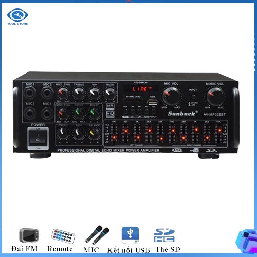 Amly karaoke Sunbuck 326BT hàng chuẩn (cổng 12v, 220v, có bluetooth)-Amly âm ly karaoke