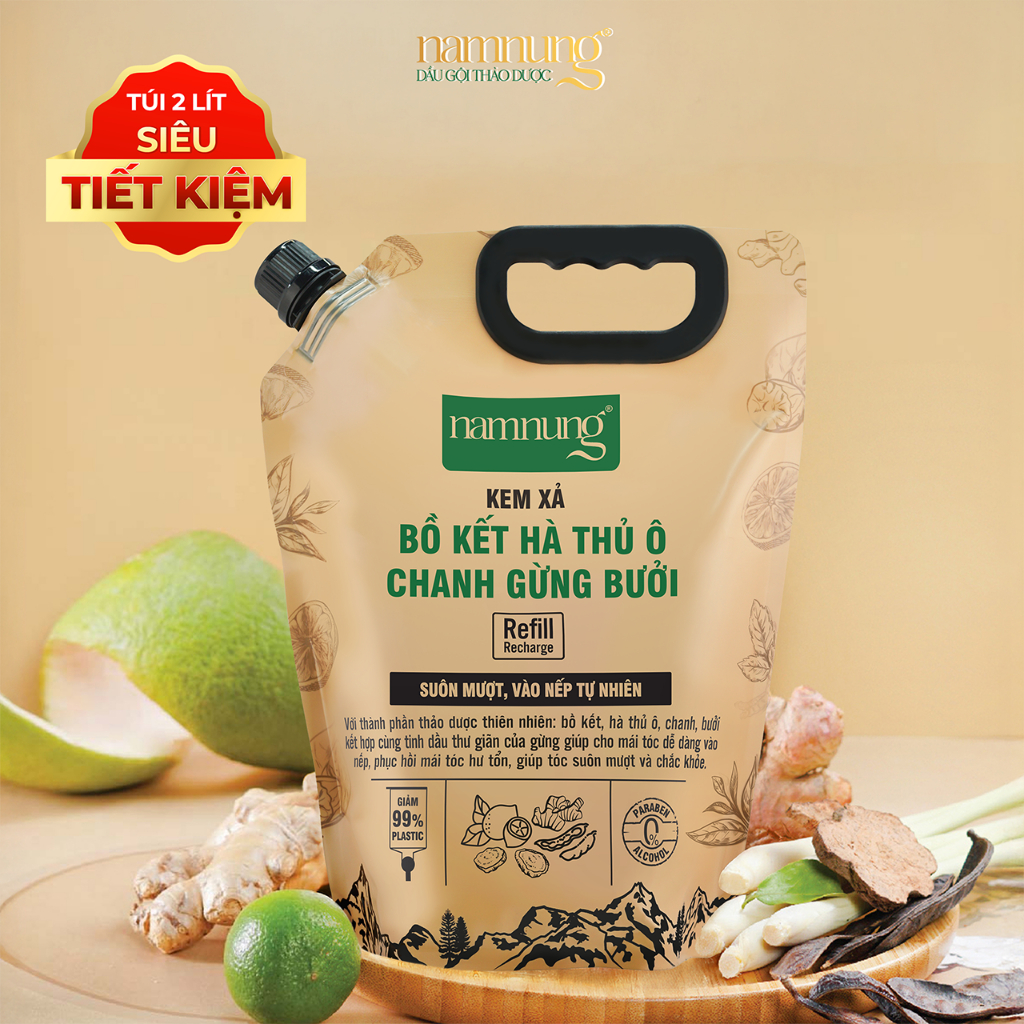 Combo Túi Refill Gội Xả Thảo Dược Bồ Kết NAMNUNG Giảm Gàu Rụng Giúp Tóc Khỏe 2 Lít Bảo Vệ Môi Trường | BigBuy360 - bigbuy360.vn