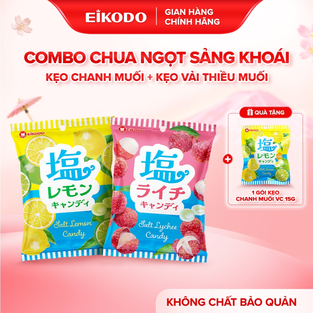 Combo Chua Ngọt Sảng Khoái Vải thiều muối 120g, Chanh muối 120g Tặng 1 TPBS chanh muối VC 15g EIKODO