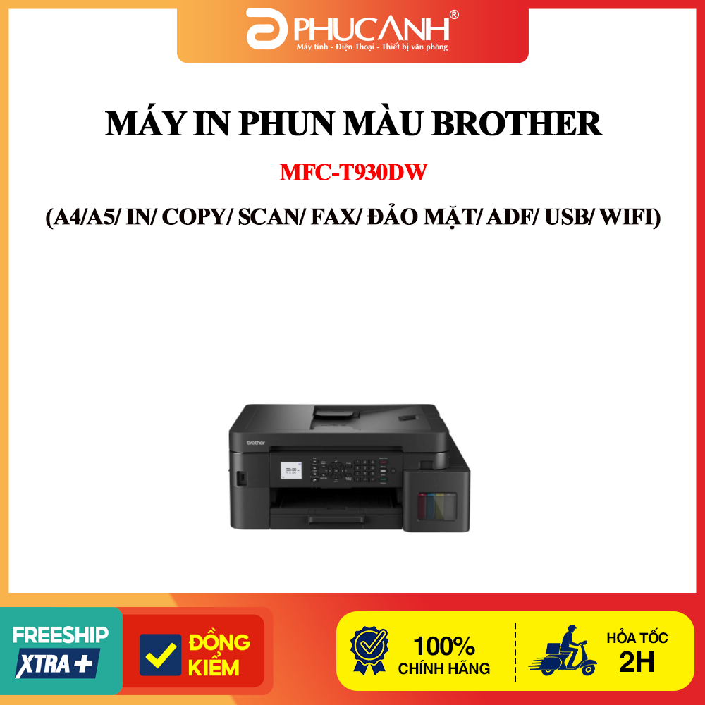 Máy in phun màu Brother MFC-T930DW (A4/A5/ In/ Copy/ Scan/ Fax/ Đảo mặt/ ADF/ USB/ WIFI)