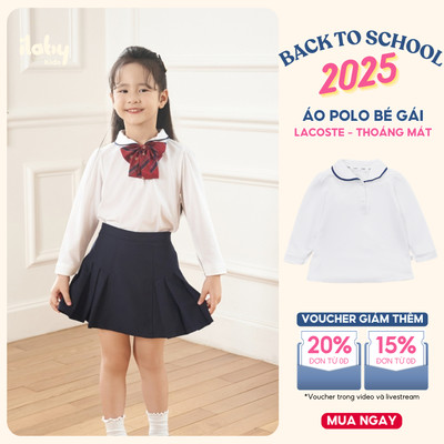 Áo polo bé gái ILABY áo polo đi học dài tay cổ sen cài cúc thân trước chất lacoste - chỉ áo [2576]