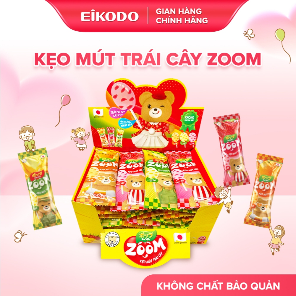 Hộp Kẹo Mút Trái Cây Zoom 240g Trái cây sấy tự nhiên Que giấy y tế Nhật Bản EIKODO SINCE 1877