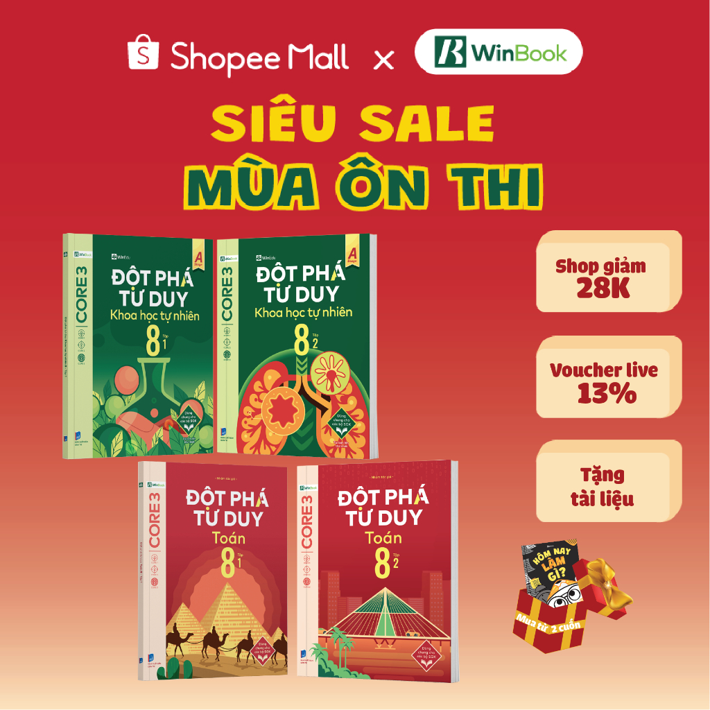 Bộ 4 cuốn sách Đột phá tư duy lớp 8 môn Toán và KHTN - Giúp học sinh tự học