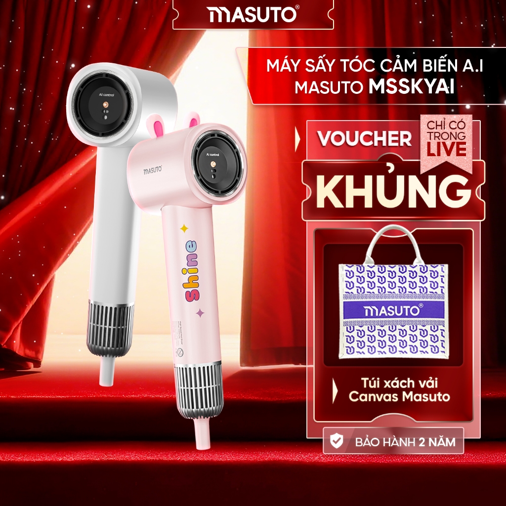 [GIÁ SHOCK TẠI LIVE] Máy sấy tóc ion âm Masuto SkyAI cảm biến tự động điều chỉnh nhiệt bảo vệ tóc bả