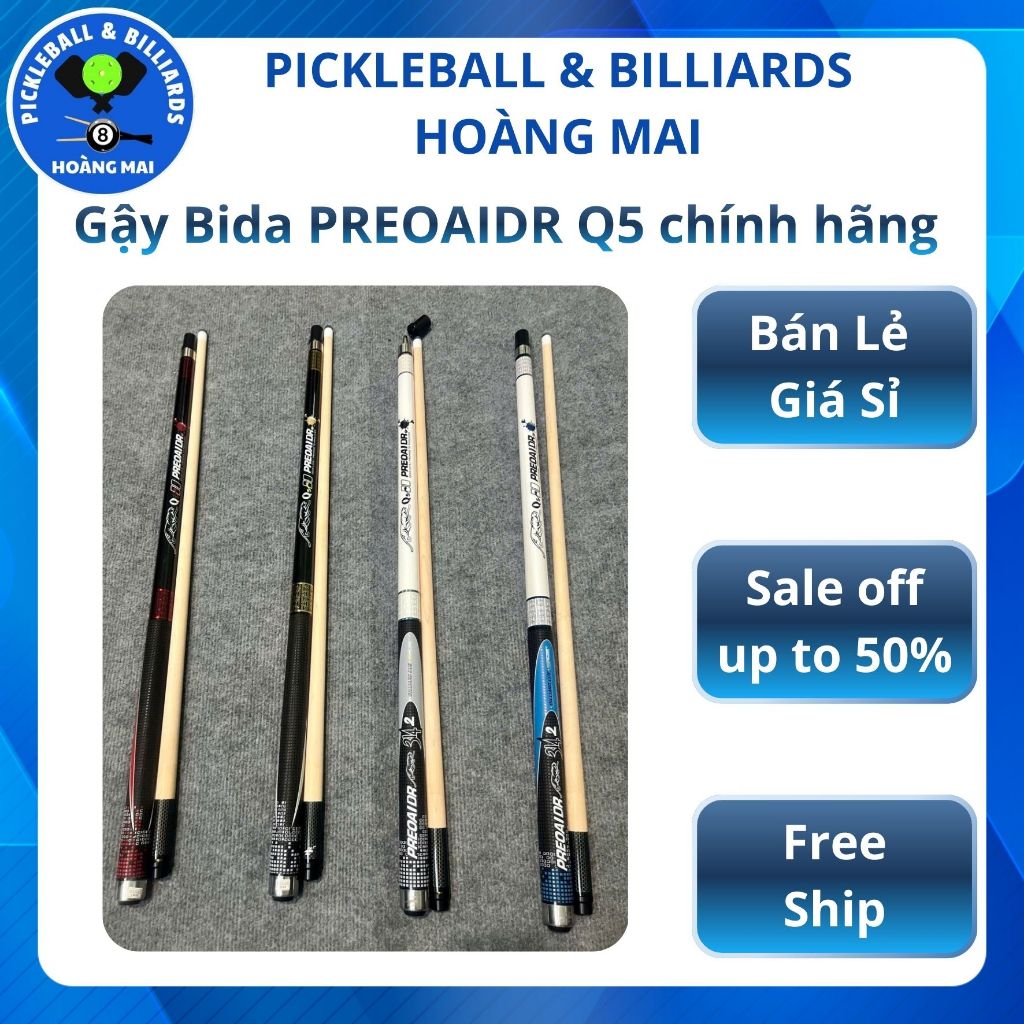 [Tặng găng] Cơ bida, Gậy bi-a PREOAIDR Q5 chính hãng, cơ bida lỗ, cơ bida lip/libra, ngọn mộc gỗ già