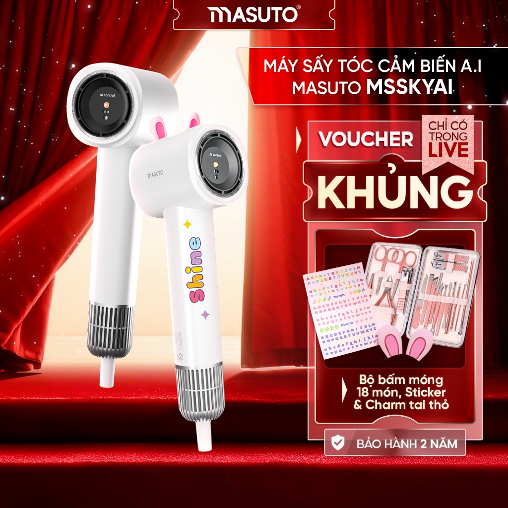 Máy Sấy Tóc Ion Âm Masuto, Máy Sấy Tóc SkyAI Cảm Biến Tự Động Điều Chỉnh Nhiệt Độ Bảo Vệ Da Đầu, Giả
