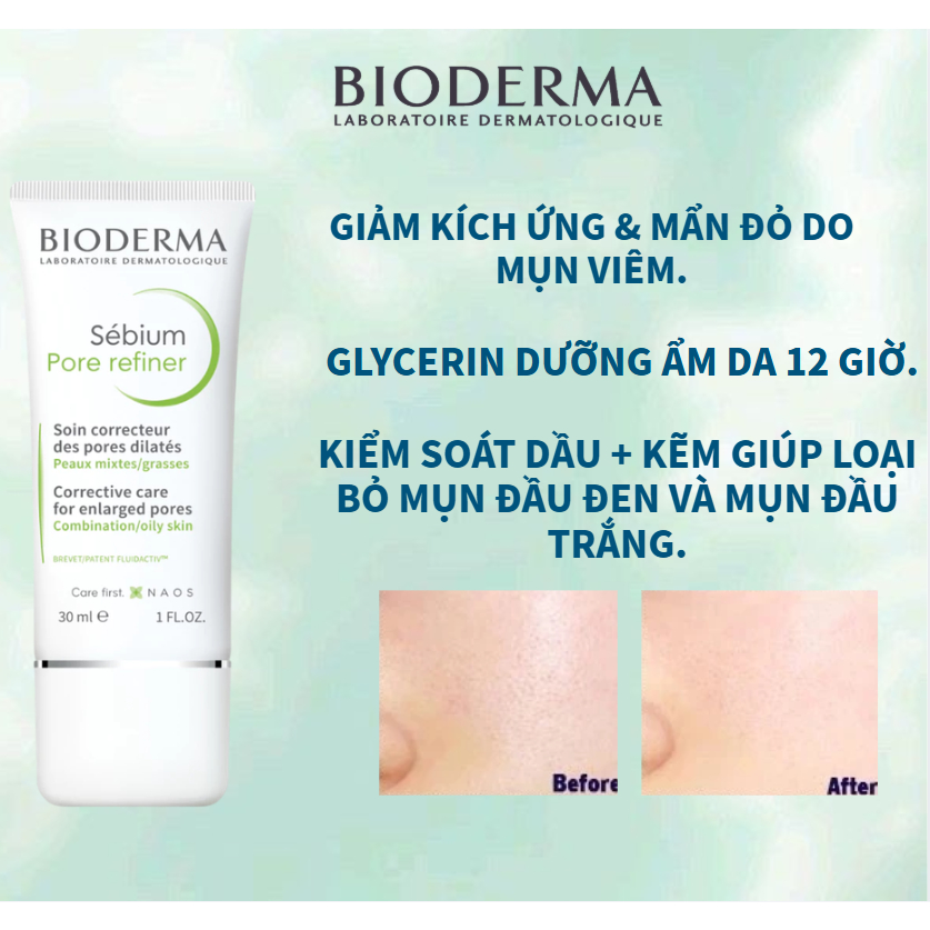 Giảm mụn và thu nhỏ lỗ chân lông sửa chữa kem dưỡng da Bioderma Sébium Sensitive/Pore refiner 30ml