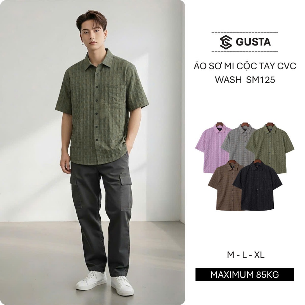 Áo Sơ Mi Nam Cộc Tay Gusta Dáng Boxy Vải Seerucker Caro Thời Trang, Năng Động, Thoải Mái SM125