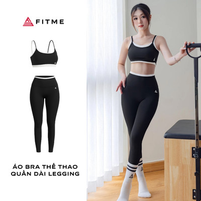 Bộ đồ tập gym pilates yoga nữ Fitme GLOW áo bra, quần dài đen tôn dáng thoáng khí thấm hút mồ hôi