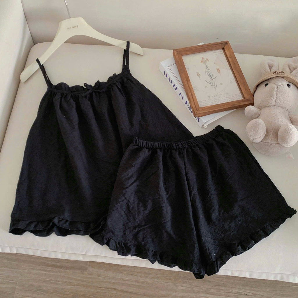 [Có BIGSIZE] Đồ Bộ Ngủ Nữ, Set 2 Dây Quần Đùi Mặc Nhà Chất Đũi Xốp Trơn Mềm Mịn Freesize <58kg | BigBuy360 - bigbuy360.vn