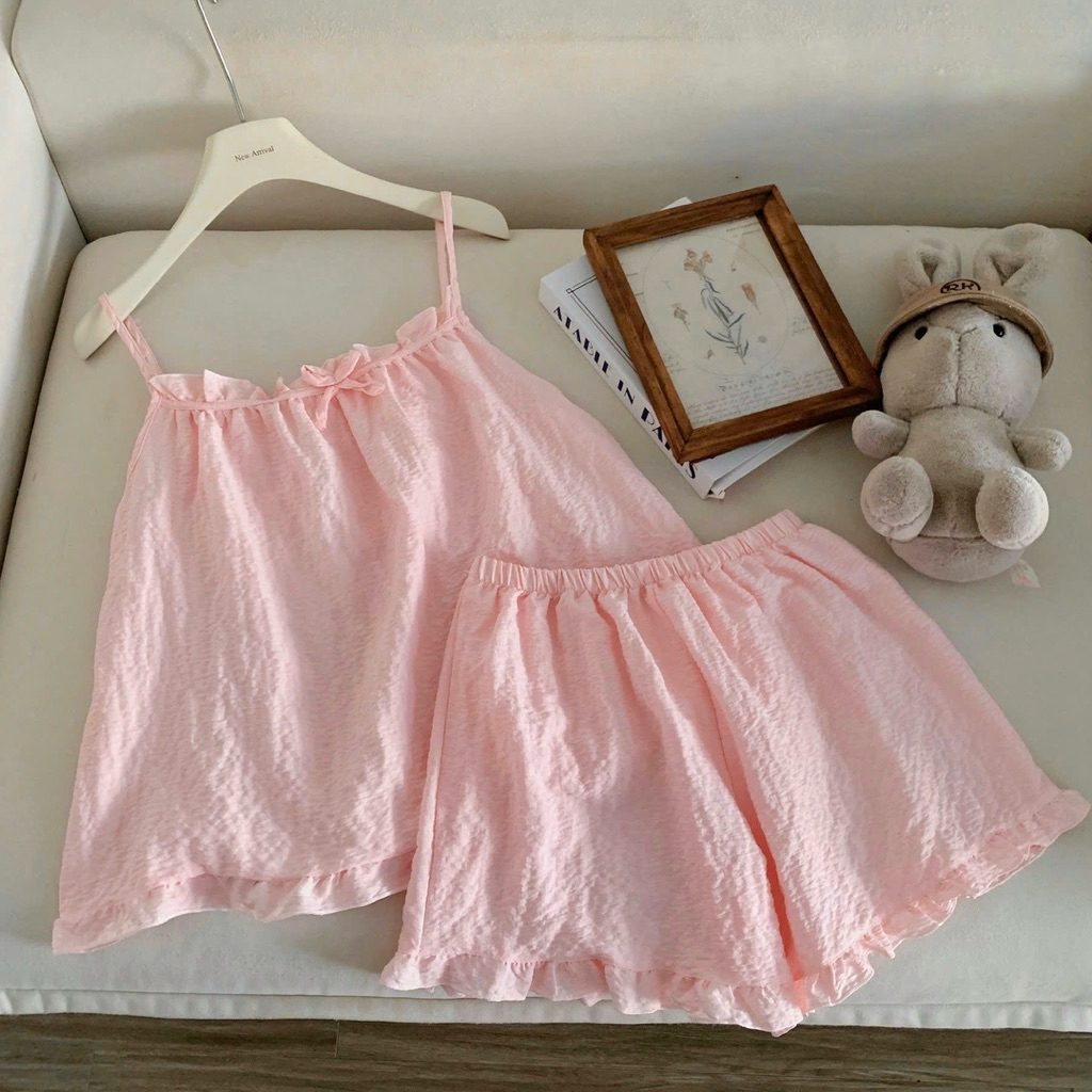 [Có BIGSIZE] Đồ Bộ Ngủ Nữ, Set 2 Dây Quần Đùi Mặc Nhà Chất Đũi Xốp Trơn Mềm Mịn Freesize <58kg | BigBuy360 - bigbuy360.vn