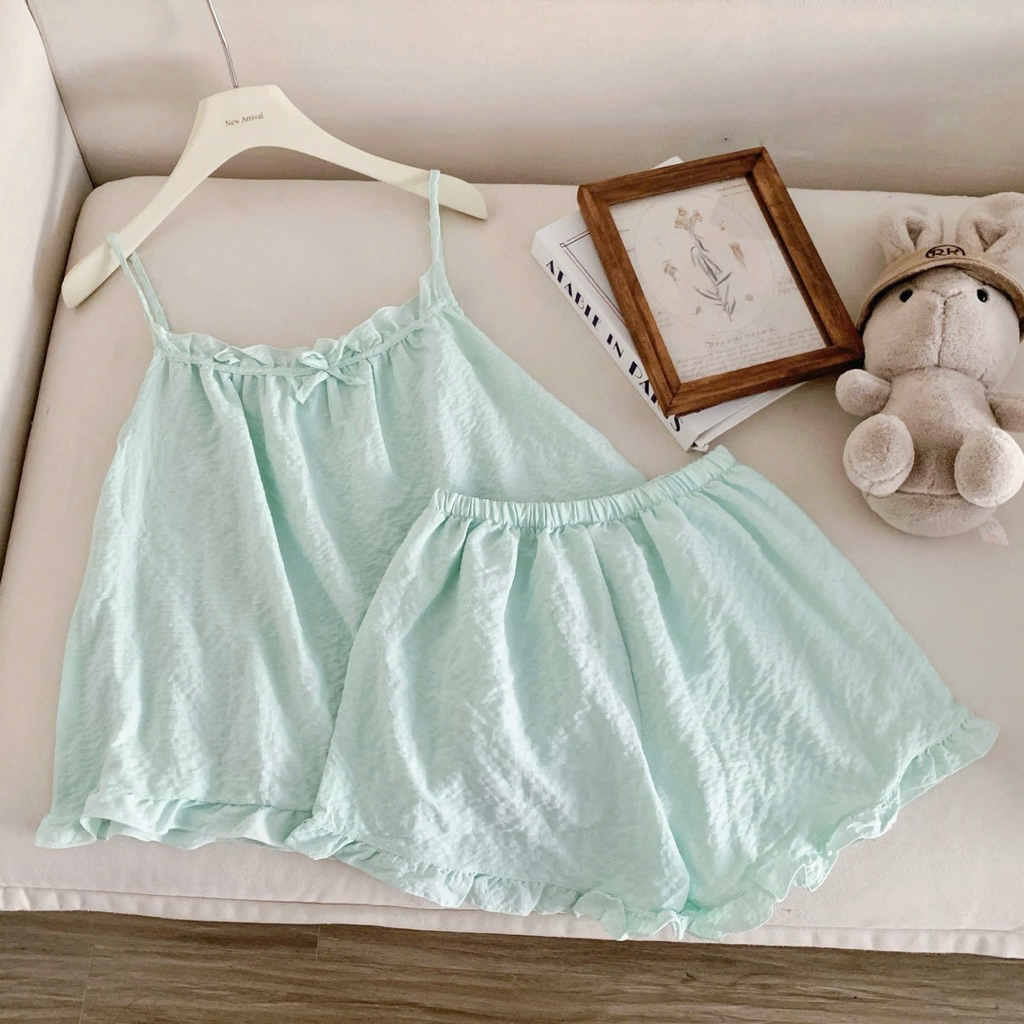 [Có BIGSIZE] Đồ Bộ Ngủ Nữ, Set 2 Dây Quần Đùi Mặc Nhà Chất Đũi Xốp Trơn Mềm Mịn Freesize <58kg | BigBuy360 - bigbuy360.vn