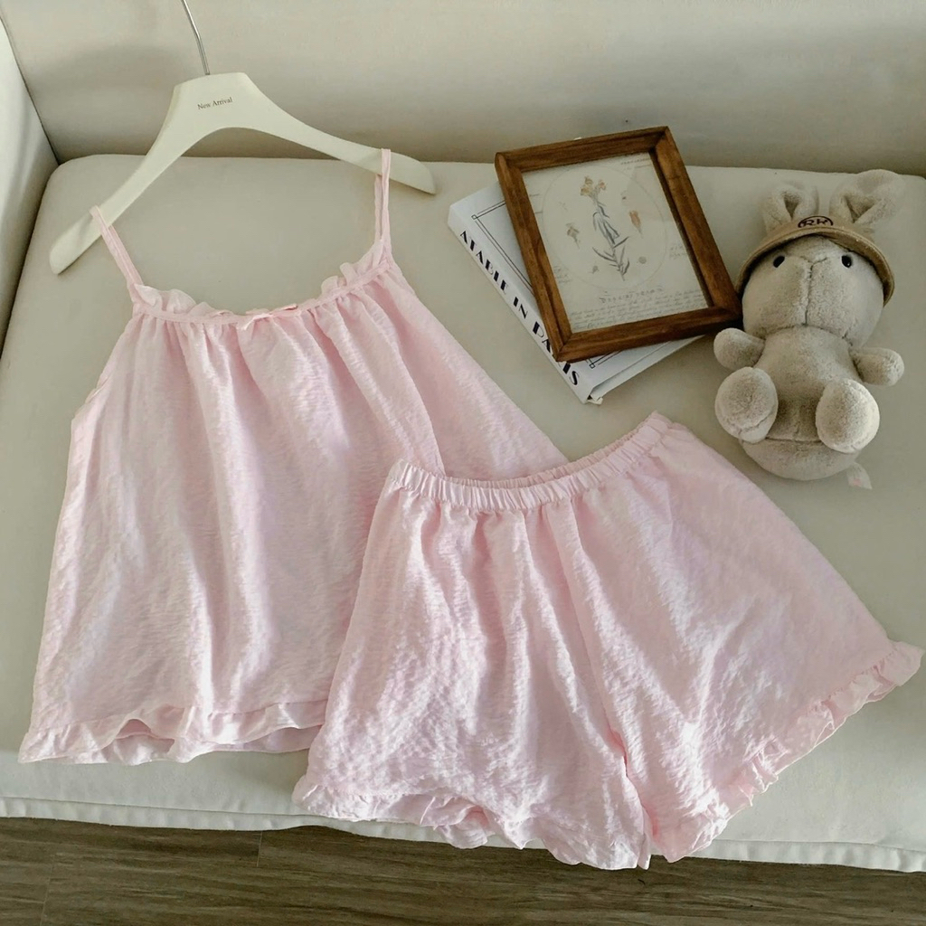 [Có BIGSIZE] Đồ Bộ Ngủ Nữ, Set 2 Dây Quần Đùi Mặc Nhà Chất Đũi Xốp Trơn Mềm Mịn Freesize <58kg | BigBuy360 - bigbuy360.vn
