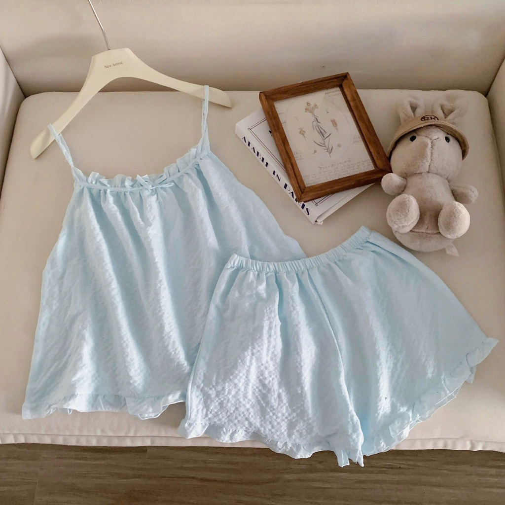[Có BIGSIZE] Đồ Bộ Ngủ Nữ, Set 2 Dây Quần Đùi Mặc Nhà Chất Đũi Xốp Trơn Mềm Mịn Freesize <58kg | BigBuy360 - bigbuy360.vn