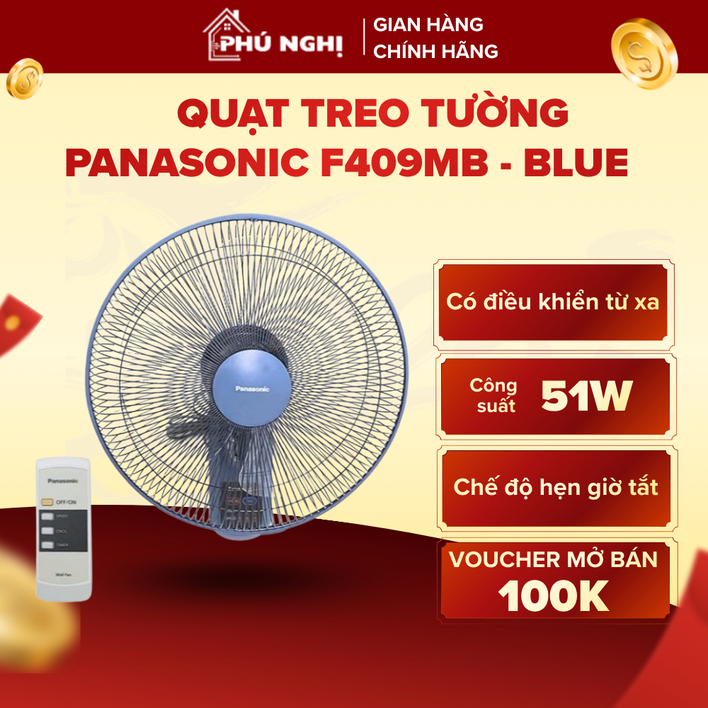[MÃ 50K MỞ BÁN] Quạt Treo Tường Panasonic F409MB Có Điều Khiển, Chế Độ Hẹn Giờ, 3 Mức Gió Siêu Mát