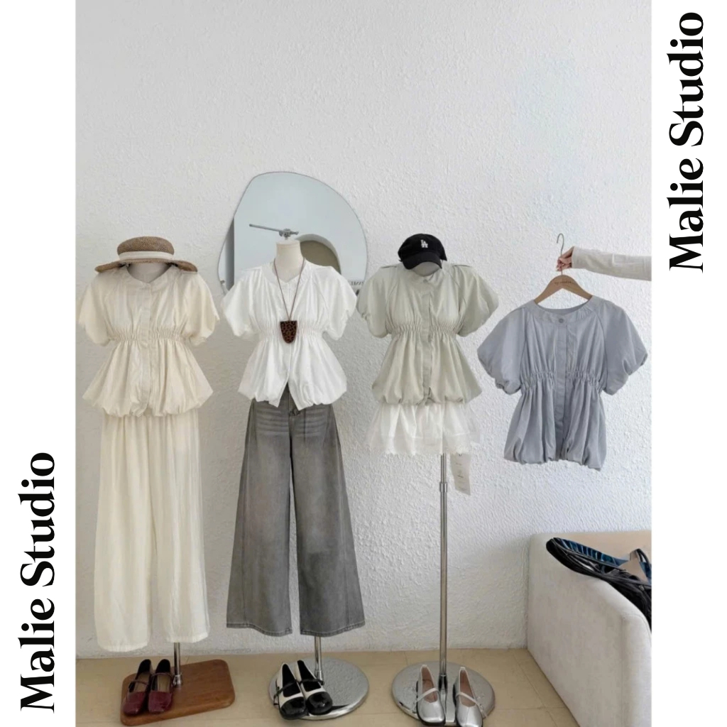 Áo Sơ Mi Nữ Cổ Tàu Nhún Eo Tay Bồng Siêu Xinh Malie Studio-MSM032