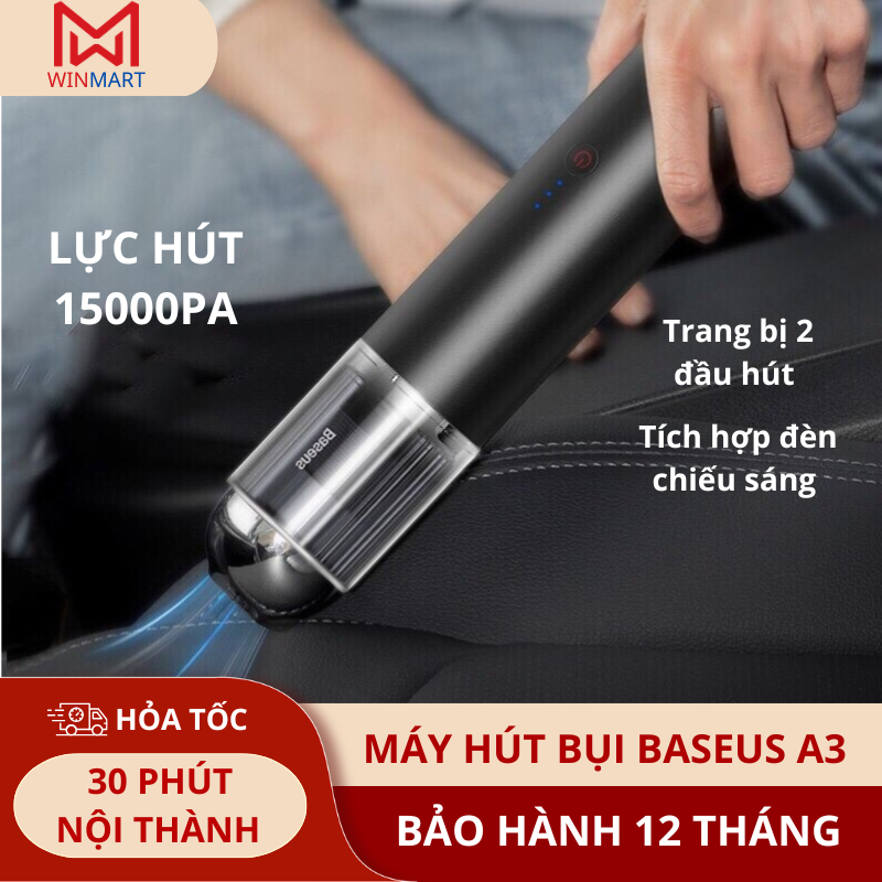 [HỎA TỐC] Máy Hút Bụi Cầm Tay Không Dây Baseus A3, A3 Lite - Nhỏ Gọn - Mạnh Mẽ -Tiện Lợi - Bảo Hành 