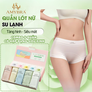 Quần Lót Boxer Nữ Mặc Váy Su Lụa Mềm Mát, Quần Lót Đùi Nữ Cạp Cao Đáy Cotton Không Viền AMYBRA L5422