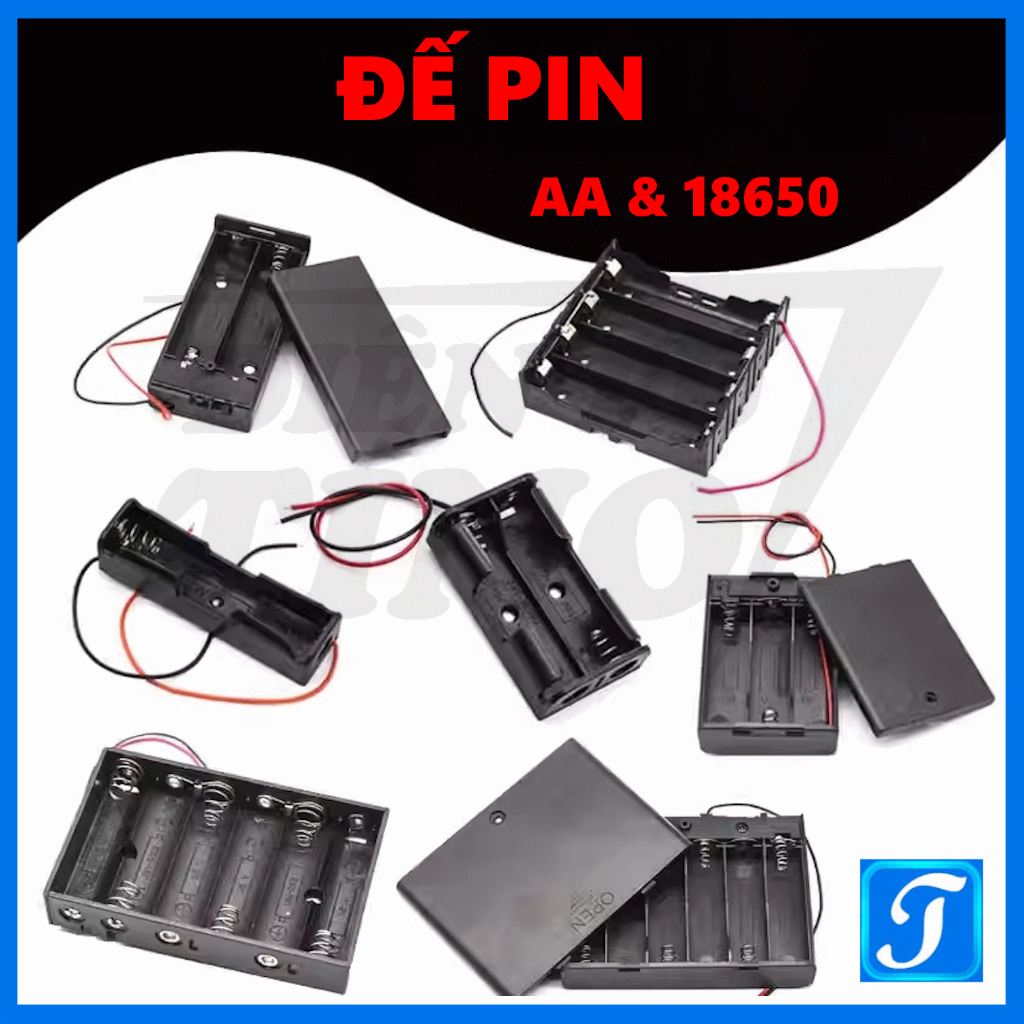 Đế Pin AA Pin Sạc Li-ion 18650 1 2 3 4 6 Cell Loại Song Song Nối Tiếp Hàn PCB Khay Pin Hộp Nắp Nhựa ABS Dày Cứng