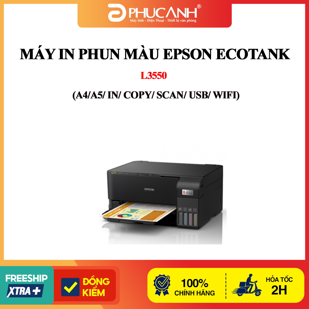 Máy in phun màu Epson Ecotank L3550 (A4/A5/ In/ Copy/ Scan/ USB/ WIFI)