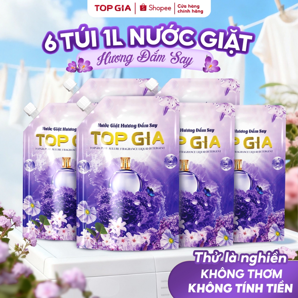 Nước Giặt TOPGIA Hương Lavender, Hoa Hồng Dịu Nhẹ An Toàn Cho Da Lưu Hương 72H Tẩy Sạch Vết Bẩn