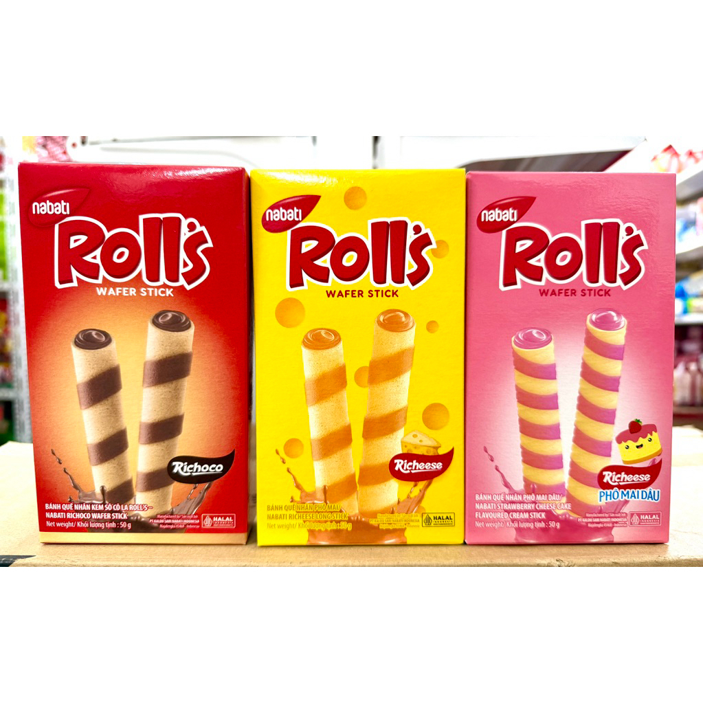 Combo 3-8 Hộp Bánh Quế Nabati Rolls Nhân Socola-Phô Mai Hộp 50g