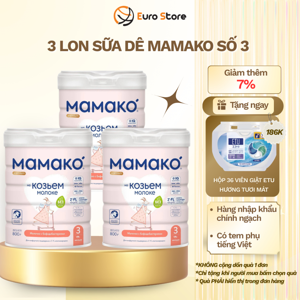 [Combo 3 Lon] Sữa Dê Công Thức MAMAKO Premium Euro Store Số 3 - 800g tăng cường miễn dịch