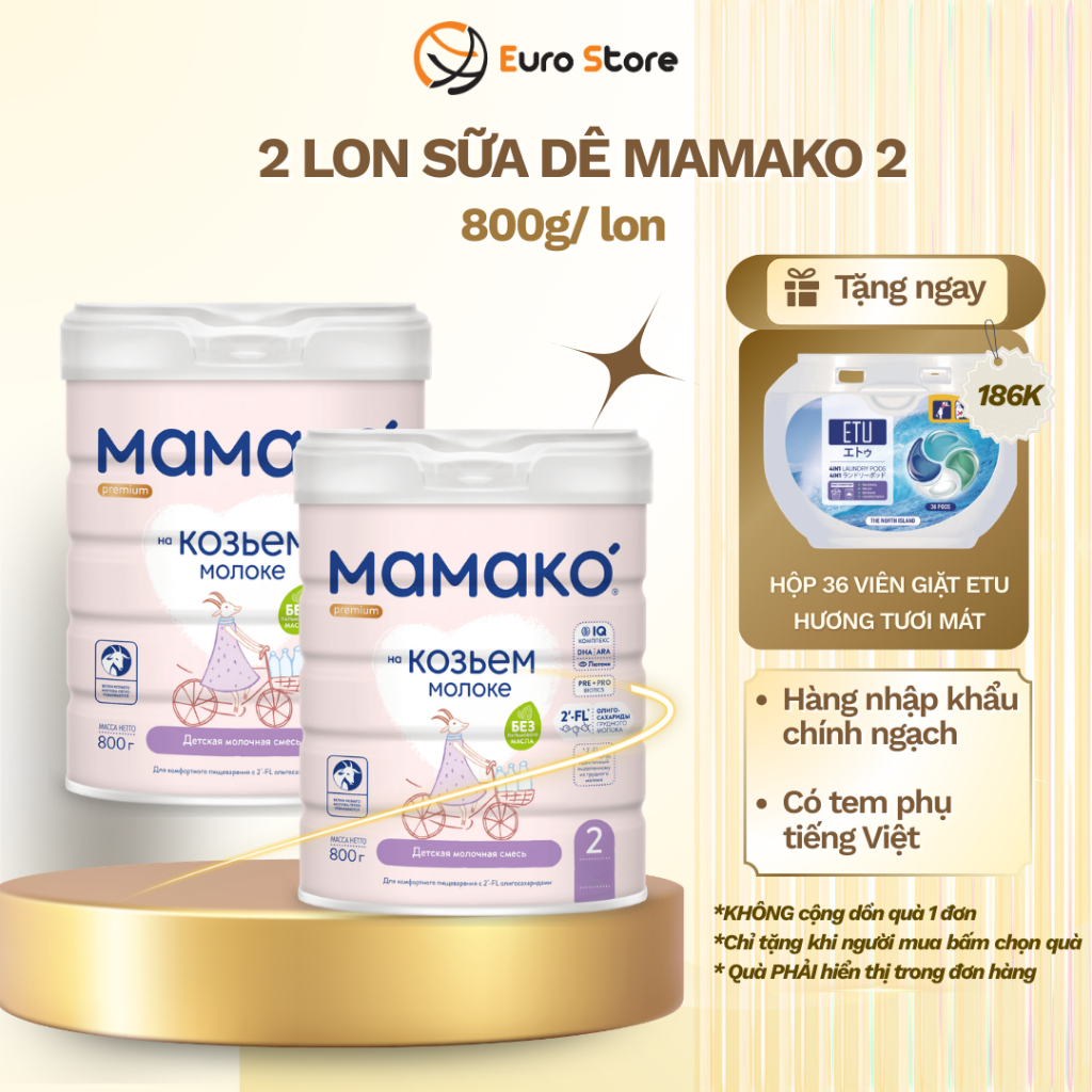 [Combo 2 Lon] Sữa Dê Công Thức MAMAKO Premium Euro Store Số 2 - 800g tăng cường miễn dịch