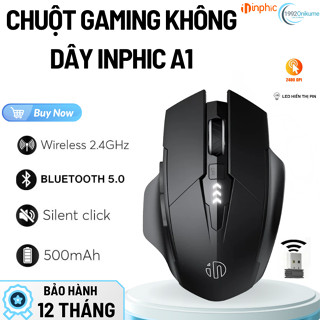 Chuột Không Dây Inphic A1 – 2.4G + Bluetooth, Silent Click, Pin Sạc 500mAh, 4 Mức  Điều Chỉnh DPI