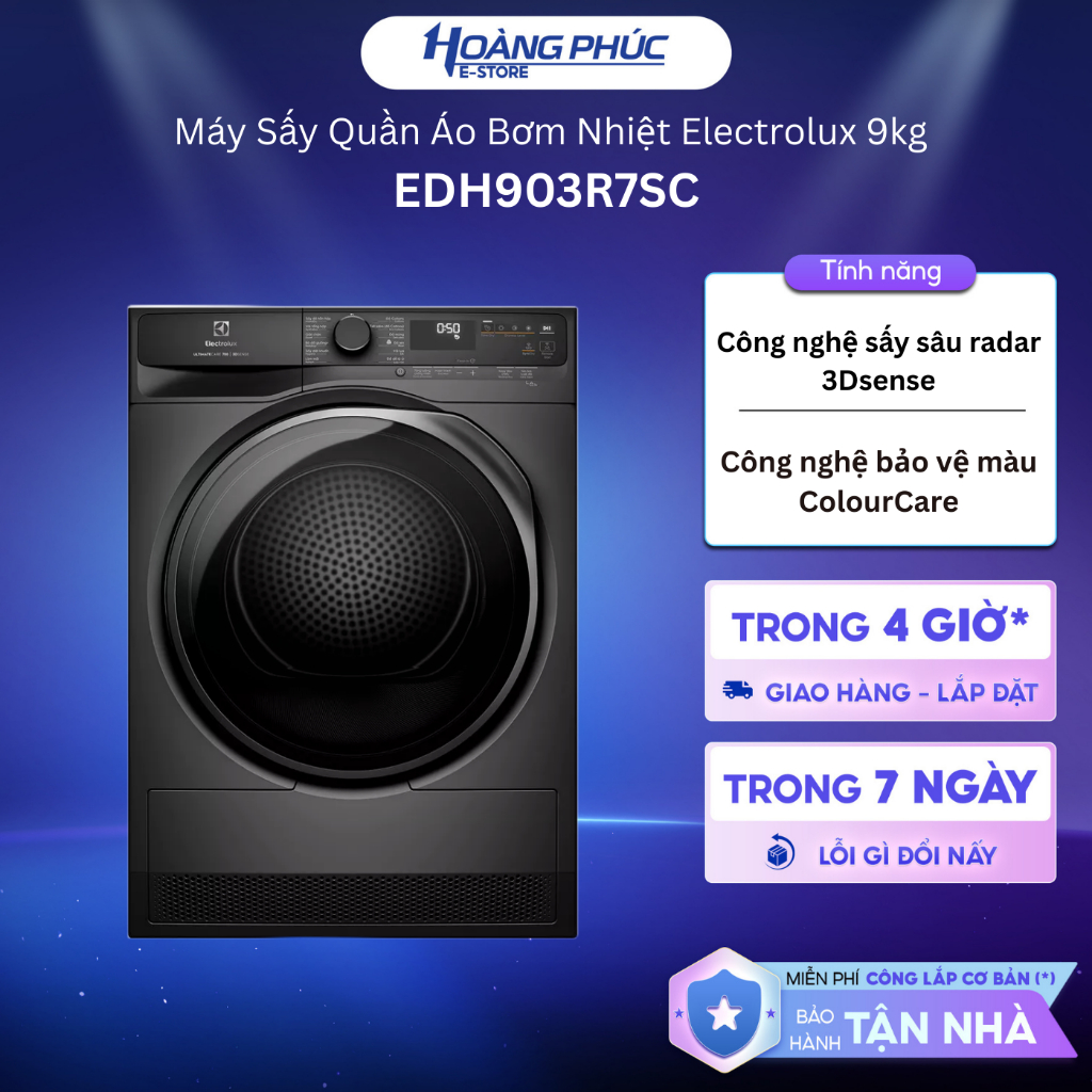 Máy Sấy Quần Áo Bơm Nhiệt Electrolux 9kg EDH903R7SC Đen / EDH903R7WC Trắng {Ship HCM 0Đ}
