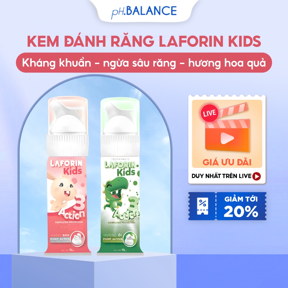 Kem đánh răng trẻ em Laforin Kids hương đào ổi ngừa sâu răng giúp hơi thở thơm mát cho bé 75g