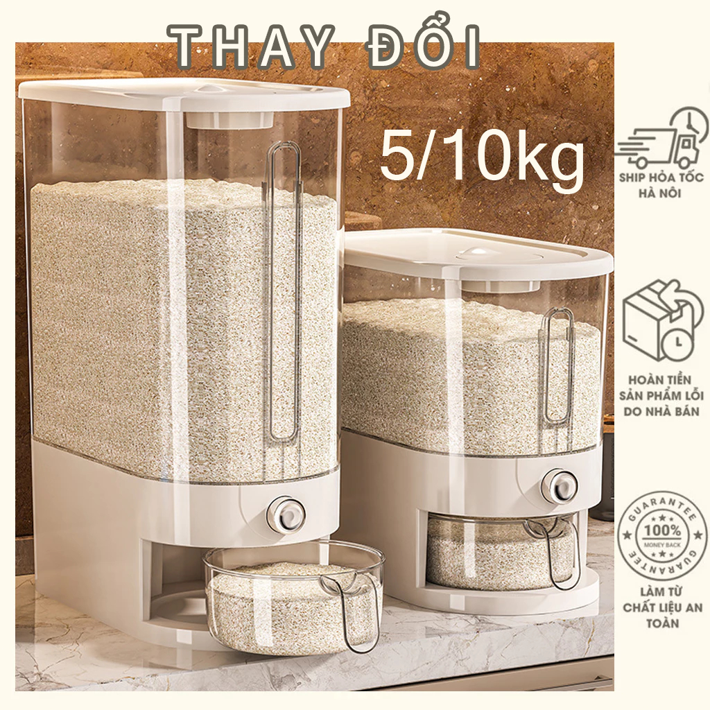 Thùng gạo thông minh 5kg/10kg - nhấn nút tự động lấy gạo, chống ẩm mốc & côn trùng, chất liệu abs cao cấp
