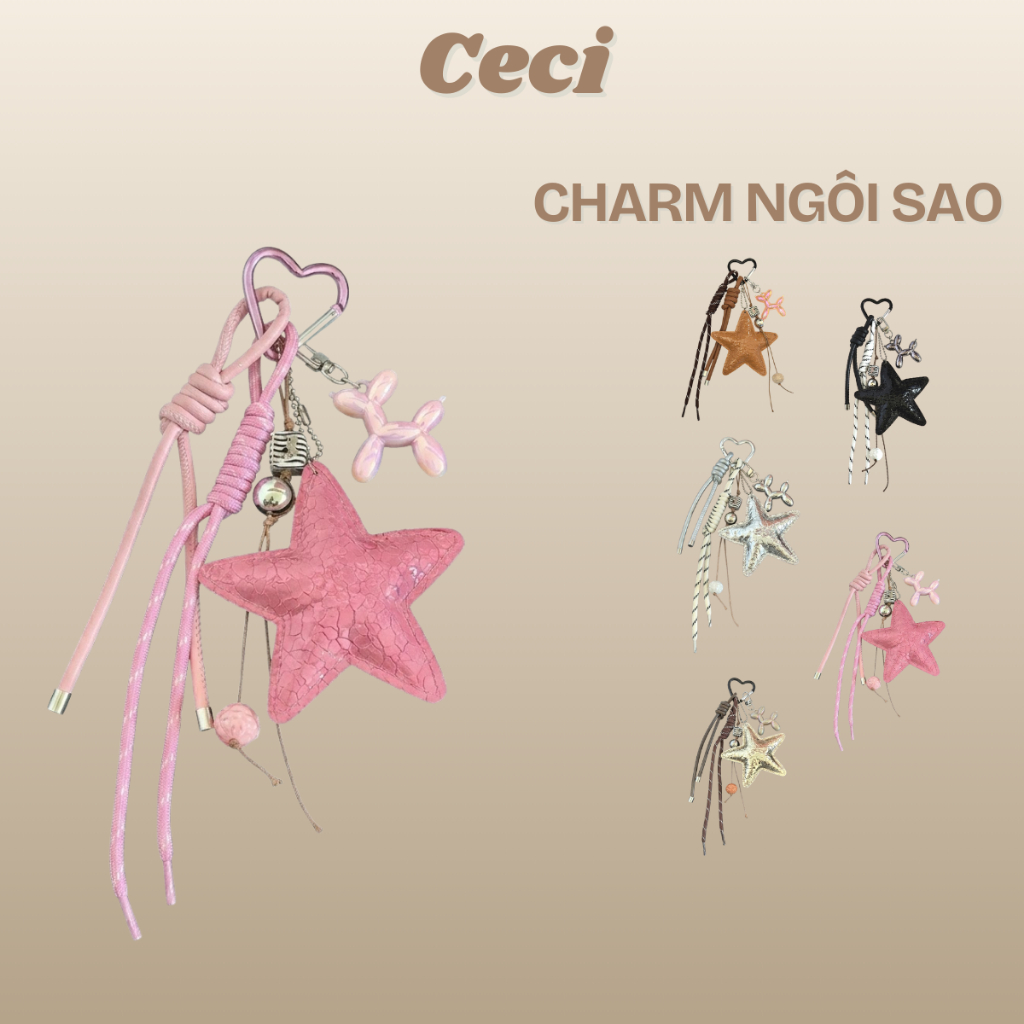 CECI Set CHARM SAO phụ kiện trang trí hình ngôi sao móc khóa gắn túi balo thời trang