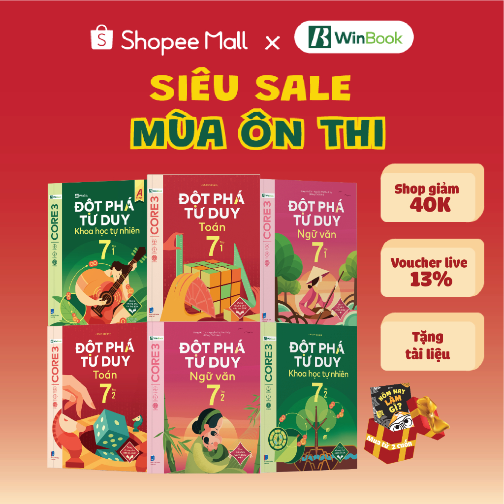 Bộ 6 cuốn sách Đột phá tư duy lớp 7 môn Toán Văn và KHTN - Giúp học sinh tự học