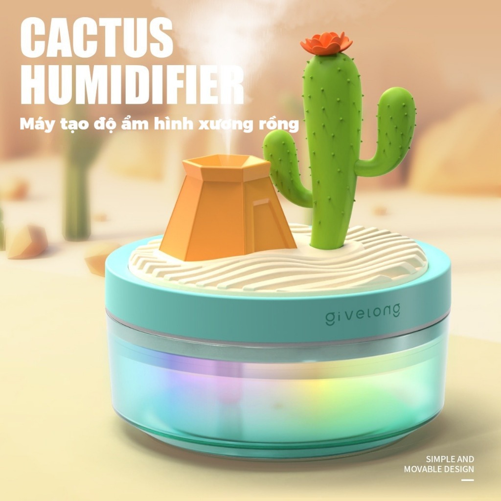 Máy tạo độ ẩm mini để bàn 320ml phun sương cảnh quan có đèn ngủ 7 màu Type-C