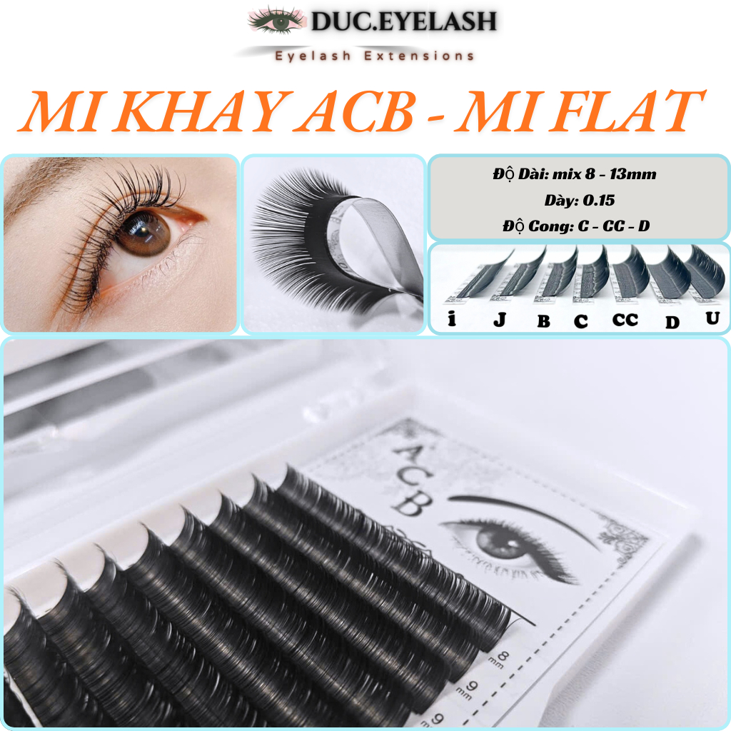 Mi khay ACB, mi FLAT sợi dẹp, dày 0.15, cong C - CC - D, nối classic, dụng cụ nối mi / Đức Eyelash