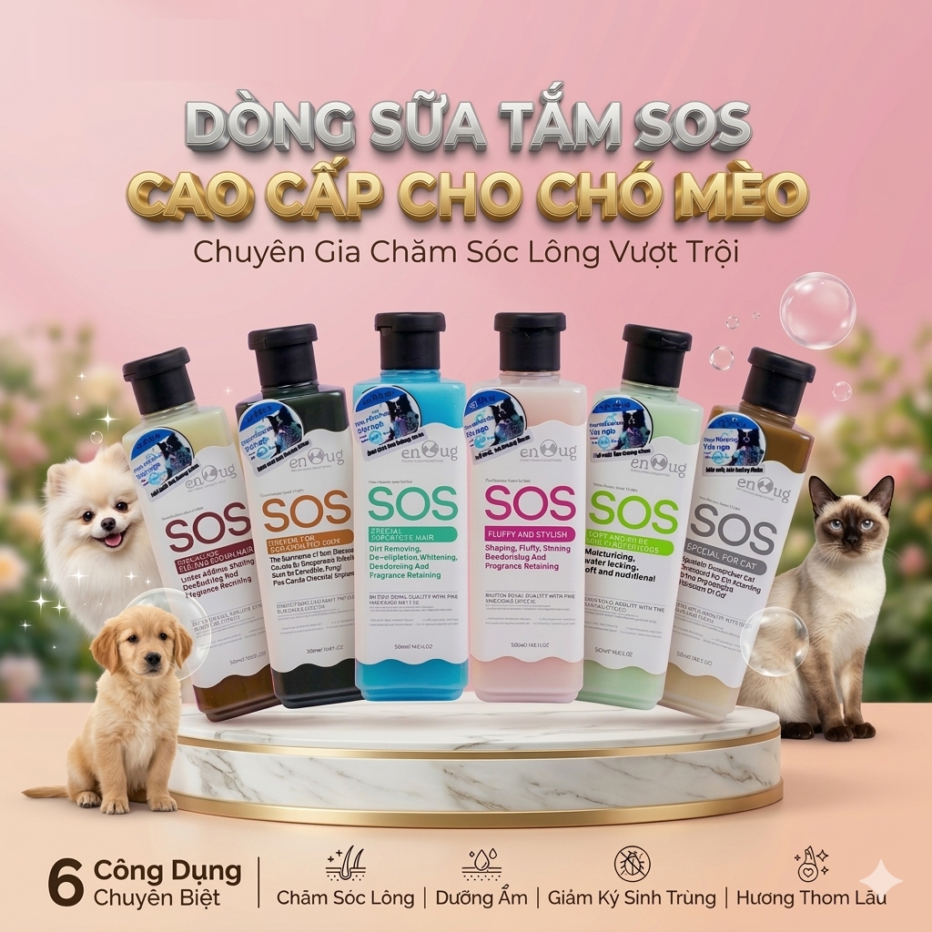 Sữa tắm SOS cho chó mèo 530ml , sữa tắm cho chó Enoug SOS diệt ve rận dưỡng mượt lông 530ml