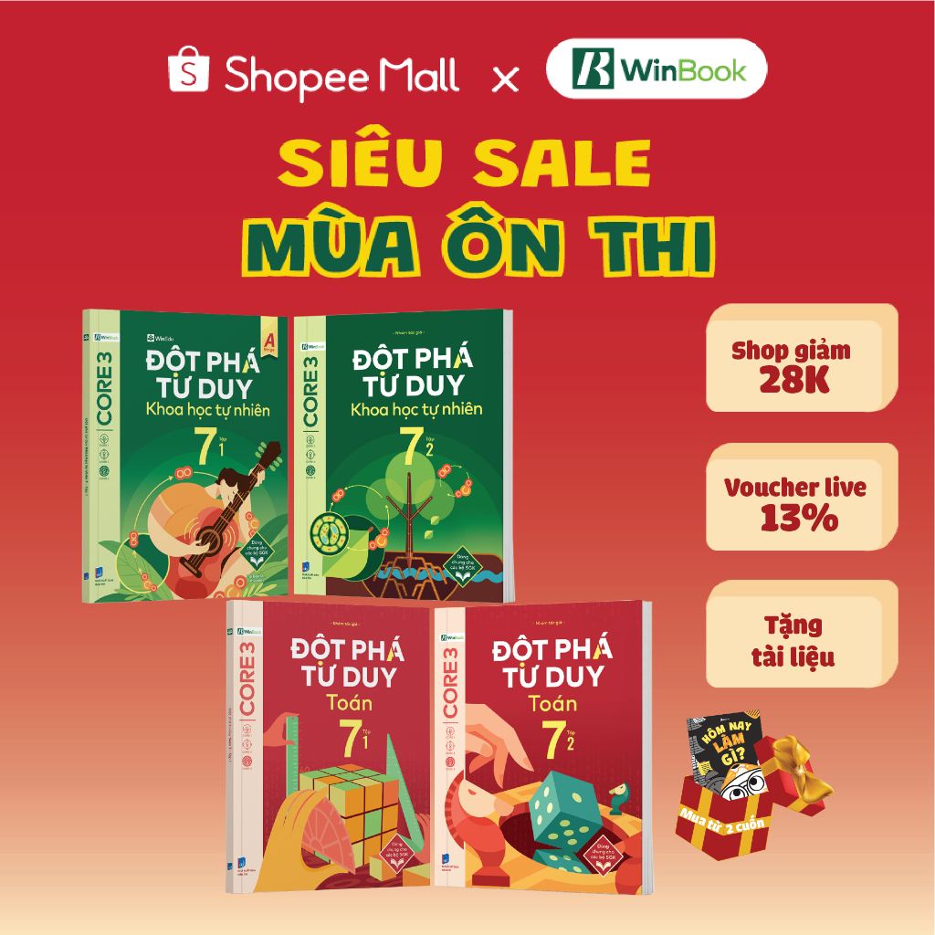 Bộ 4 cuốn sách Đột phá tư duy lớp 7 môn Toán và KHTN - Cùng con tự học