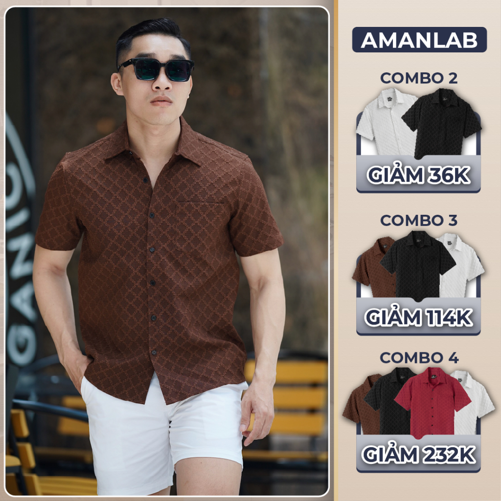 Áo sơ mi nam ngắn tay, chất vải cotton vân dệt thoáng mát, form regular CRIMSON AMANLAB