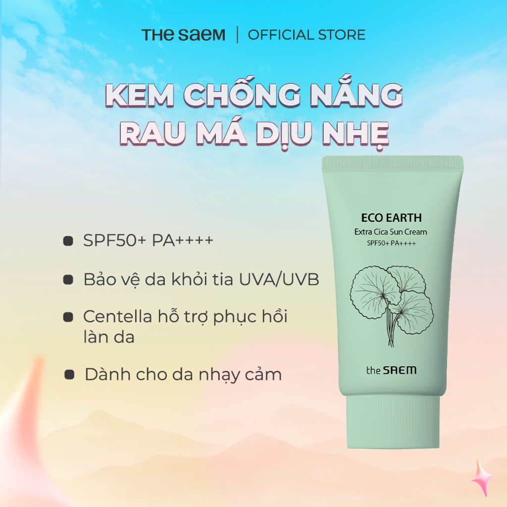 [THE SAEM] Kem chống nắng chiết xuất rau má dịu nhẹ THE SAEM Eco Earth Sun Cream 50g