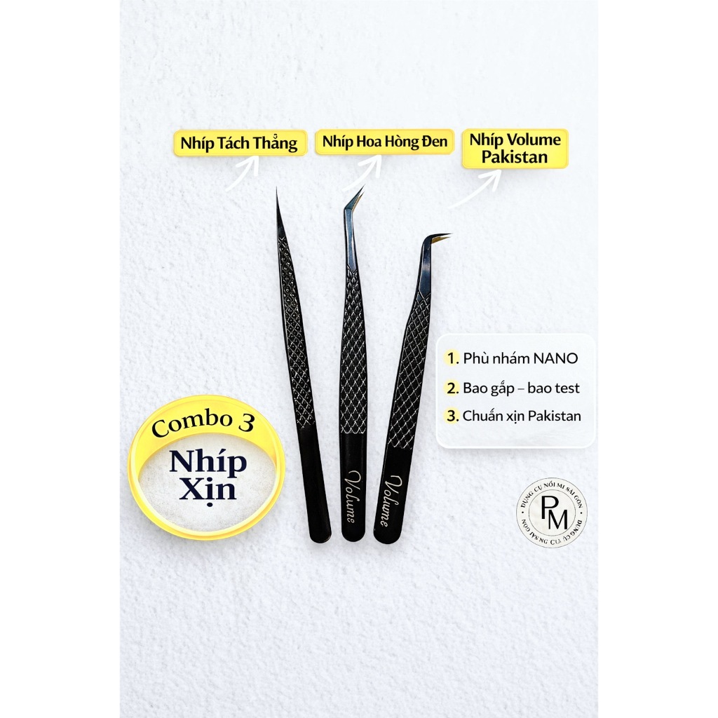 (Tặng Bóp) Bộ Nhíp Nối Mi Volume & Classic  – Nhíp Tạo Fan Volume, Nhíp Tách Mi, Nhíp Gắp Mi Chuyên 