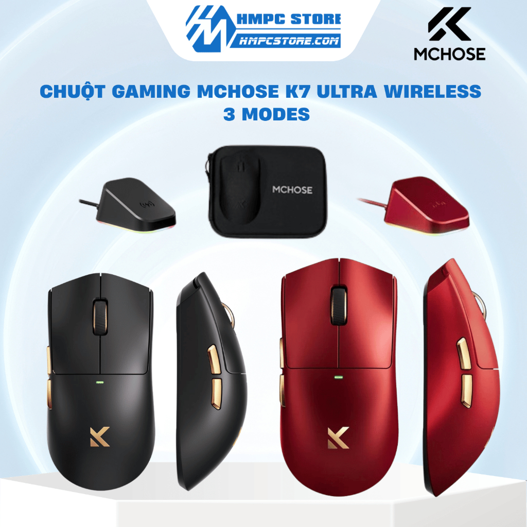 [HÀNG CHÍNH HÃNG] Chuột Gaming MCHOSE K7 Ultra Wireless - 3 Modes | Black - Iron Red | Bảo hành 12 t