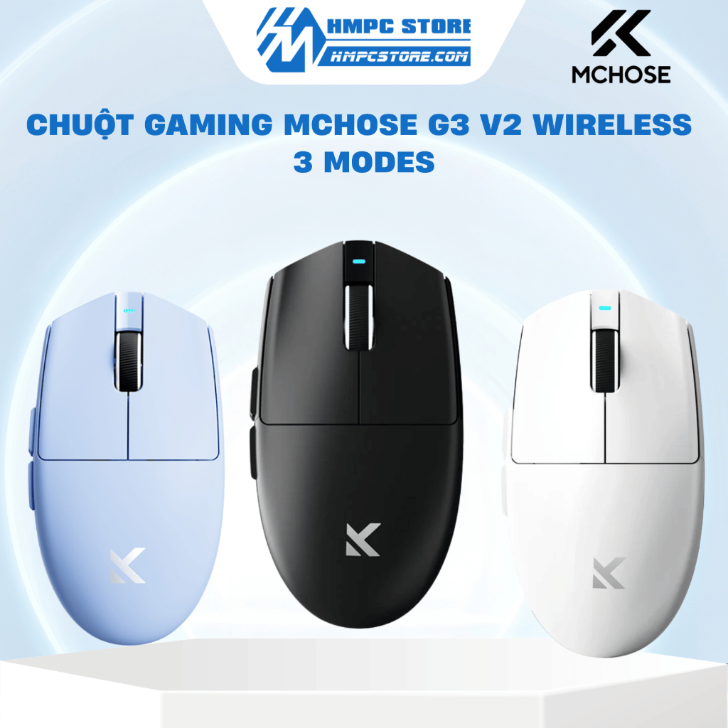 [HÀNG CHÍNH HÃNG] Chuột Gaming MCHOSE G3 V2 Wireless - 3 Modes | Đen - Xanh - Trắng | Bảo hành 12 th