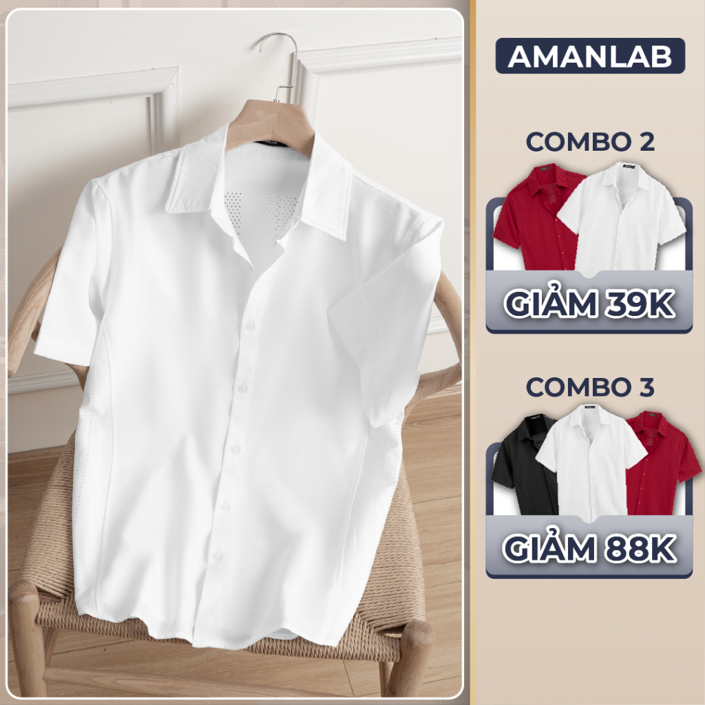 [UPDATE MÀU MỚI] Áo sơ mi thiết kế đục lỗ,chất vải Lụa mềm, thoáng mát, form regular LASE AMANLAB