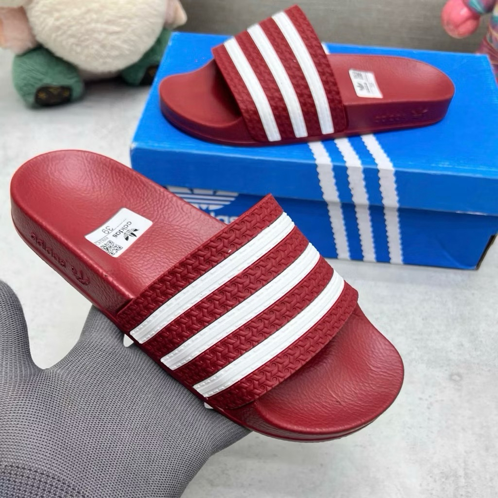 Dép Quai Ngang ADIDAS 3 Sọc Trắng Đen Nam Nữ Đế Cao Su Đúc Size 37-43 slippers