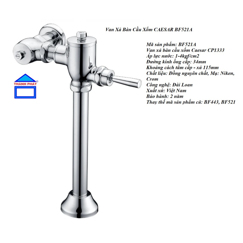 [CAESAR - -chính hãng] Van Xả Bàn Cầu Xổm, bồn cầu CAESAR BF521, thay thế cho van xả bf443