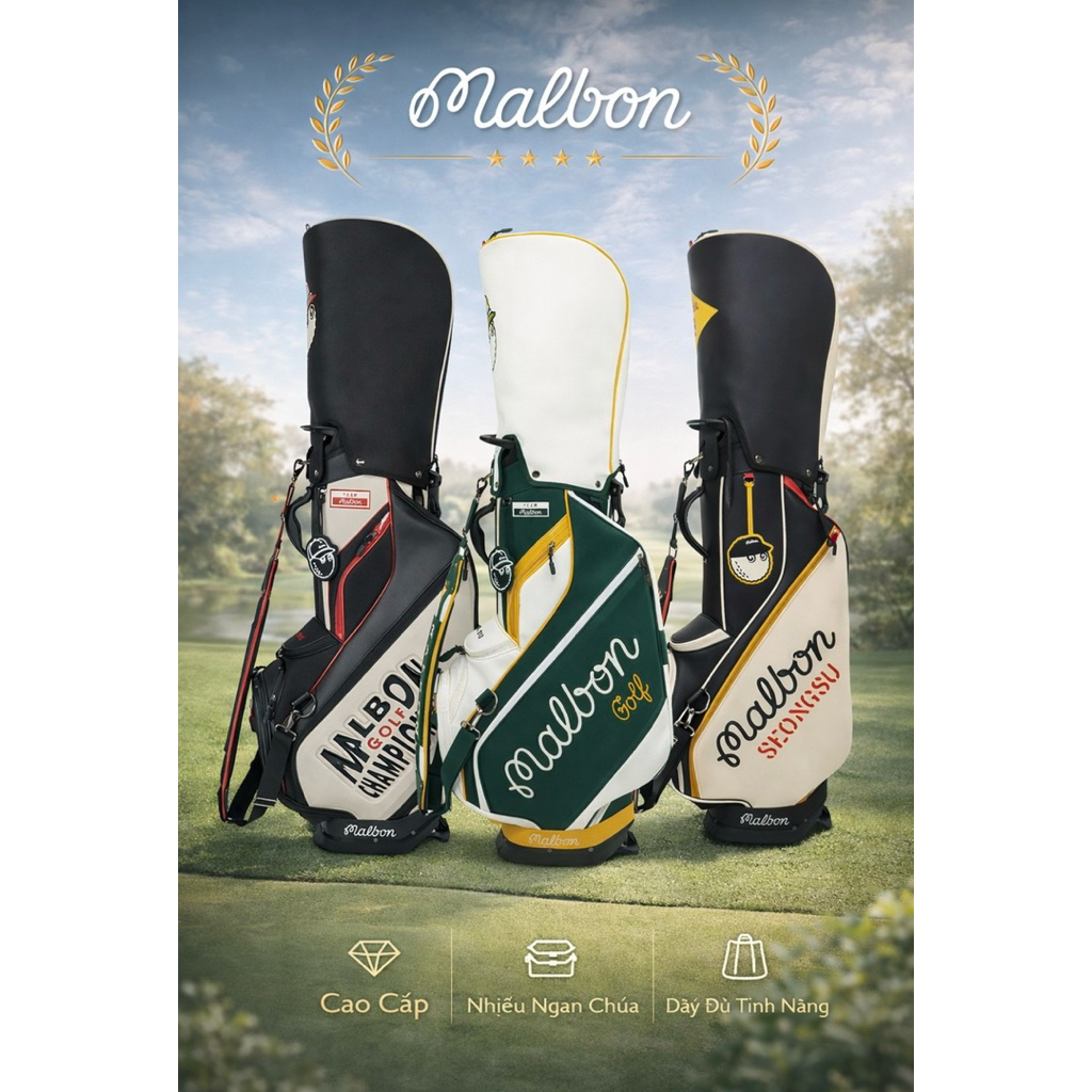 Túi Gậy Golf Malbon Stand Bag Cao Cấp – Túi Đựng Gậy Golf Malbon Golf Có Chân Chống ( Malbon x Golfw