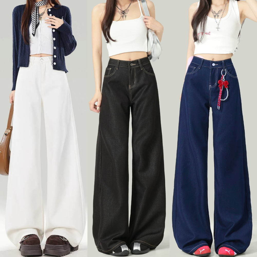 Quần jean Ống Suông rộng Chỉ Nổi MIAA Lưng Cao tôn dáng đủ size, quần bò ống suông lưng cao vibe thu đông_ỐNG 28CM