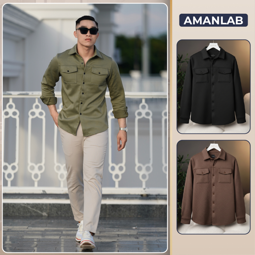 Áo khoác sơ mi nam phong cách hàn, chất vải cotton vân chéo Jacke Shirt AMANLAB