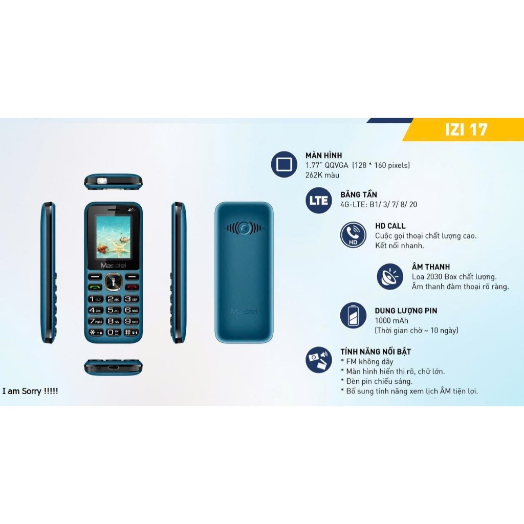 Điện thoại 4G MASSTEL IZI 17 - HÀNG CHÍNH HÃNG - BẢO HÀNH 12 THÁNG